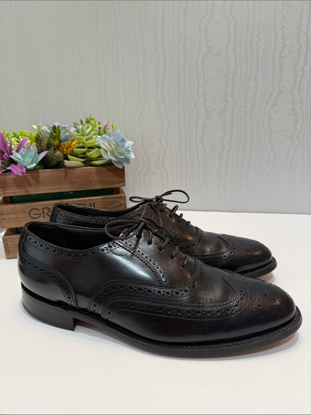Vintage Hanover Master-Flex Black All Leather Wingtip Oxfords USA Sz 12 E/C